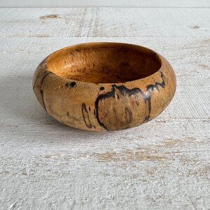 Vintage Wooden Burl Trinket Bowl - Signed AJ
